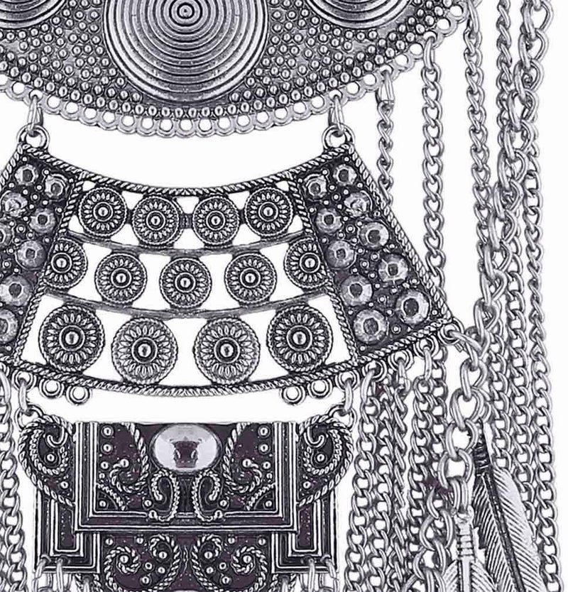 CCBFY Long Tassel Chunky Boho Coin Statement Necklace For Women Silver - Image 4